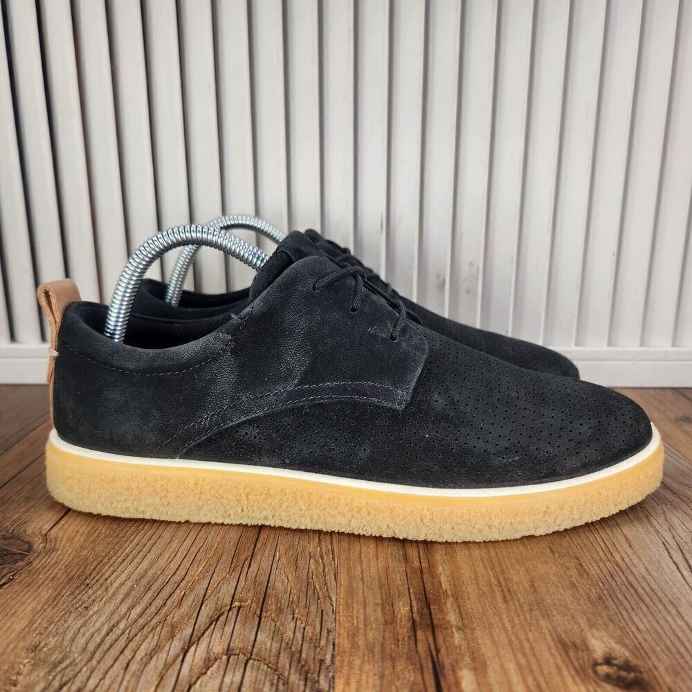 ECCO CrepeTray Danish Design Oxfords Womens Sz 9 Black Suede Gum Sole City Shoes